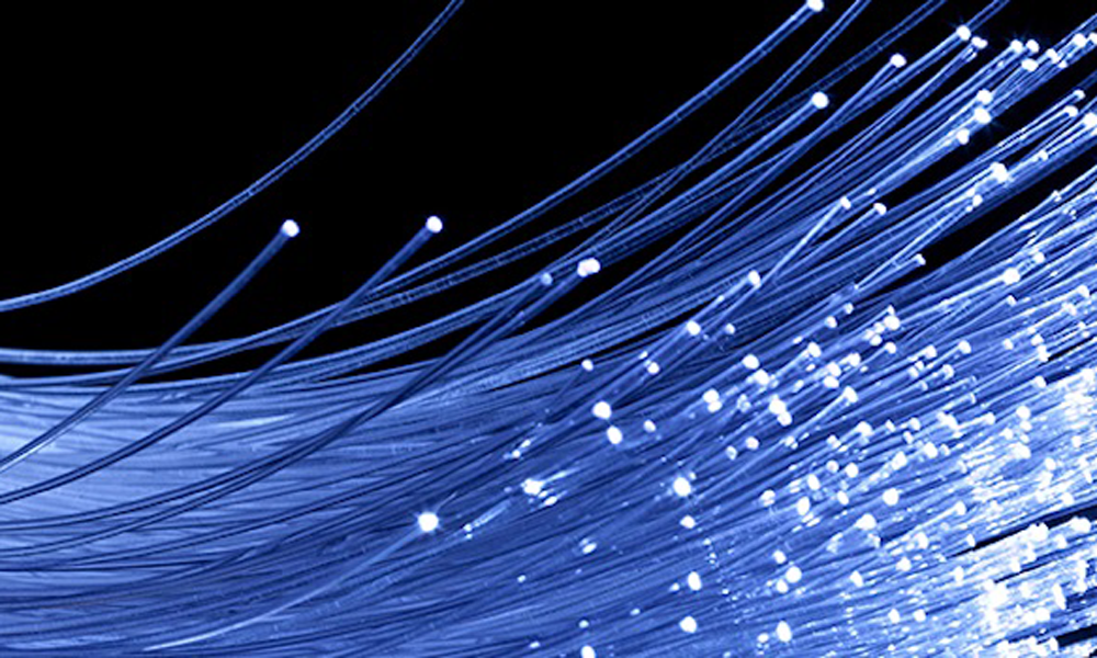 A close-up look at the ends of a bundle of fibre optic cables.